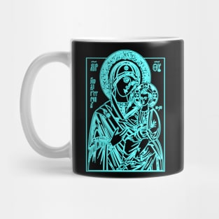 Icon of Virgin Mary and Jesus Christ (blue neon) Mug